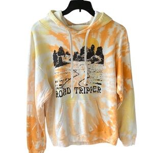 Pura Vida Women's Road Tripper Hoodie Pullover Sweatshirt Orange Cream Tie Dye L